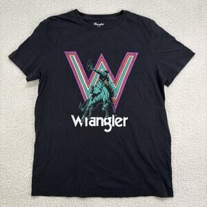 Wrangler Rodeo Graphic T-Shirt Womens Medium Black Cowboy Bronco Tee